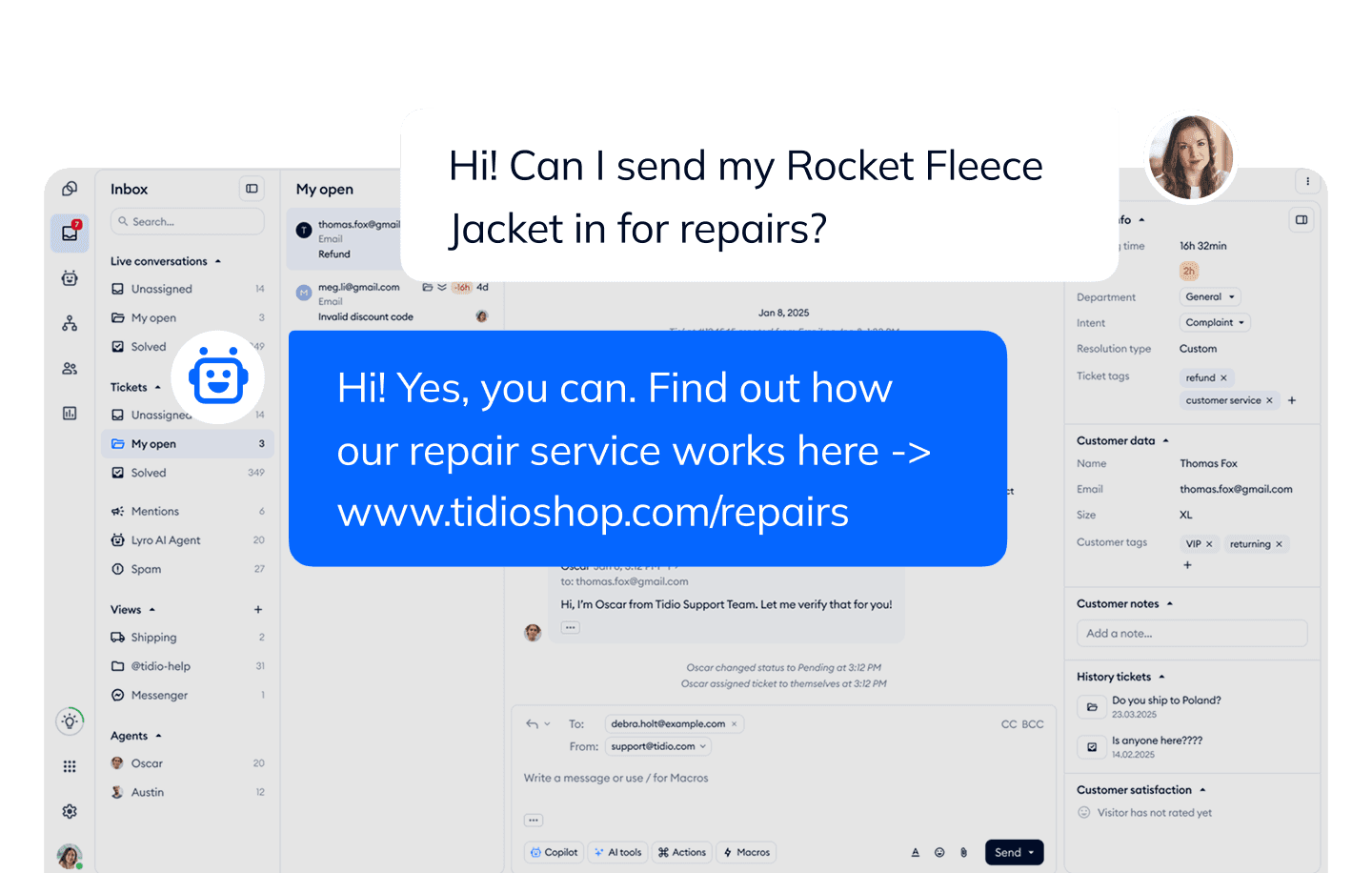 Automatisieren Sie 67% der Fragen nach dem Kauf mit Lyro AI Agent