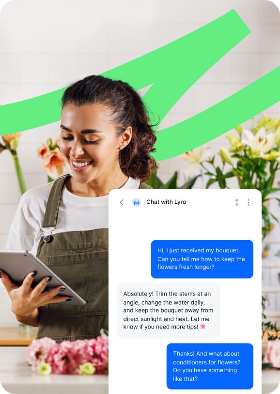 Nossos clientes alcançam uma média de 75% de resolução com o Lyro AI