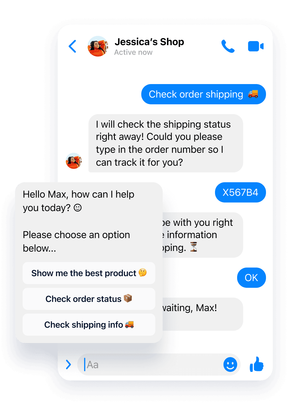 Comunicador do Messenger com o chatbot do Tidio