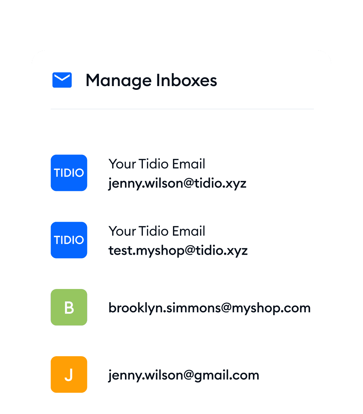 Tidio list of mailboxes