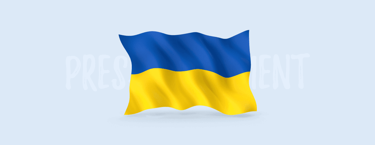 The flag of Ukraine on a light blue background
