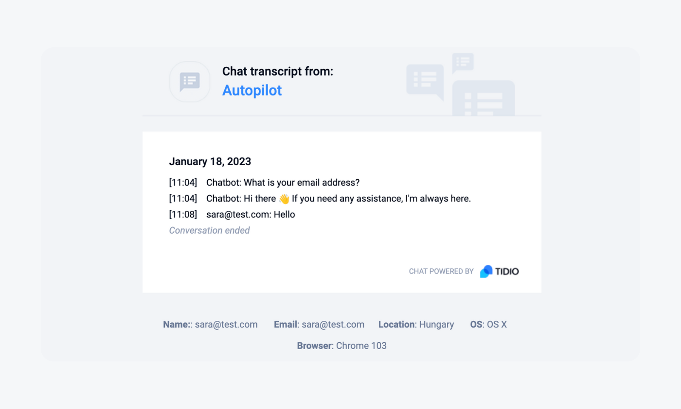 example of chat transcript from autopilot