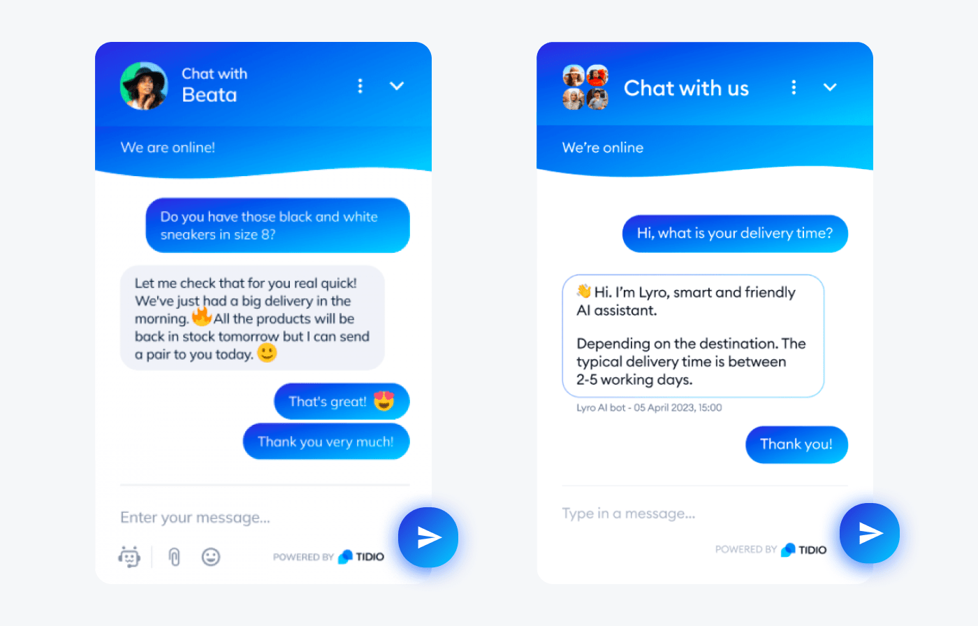 examples of answer given by live chat and chatbot