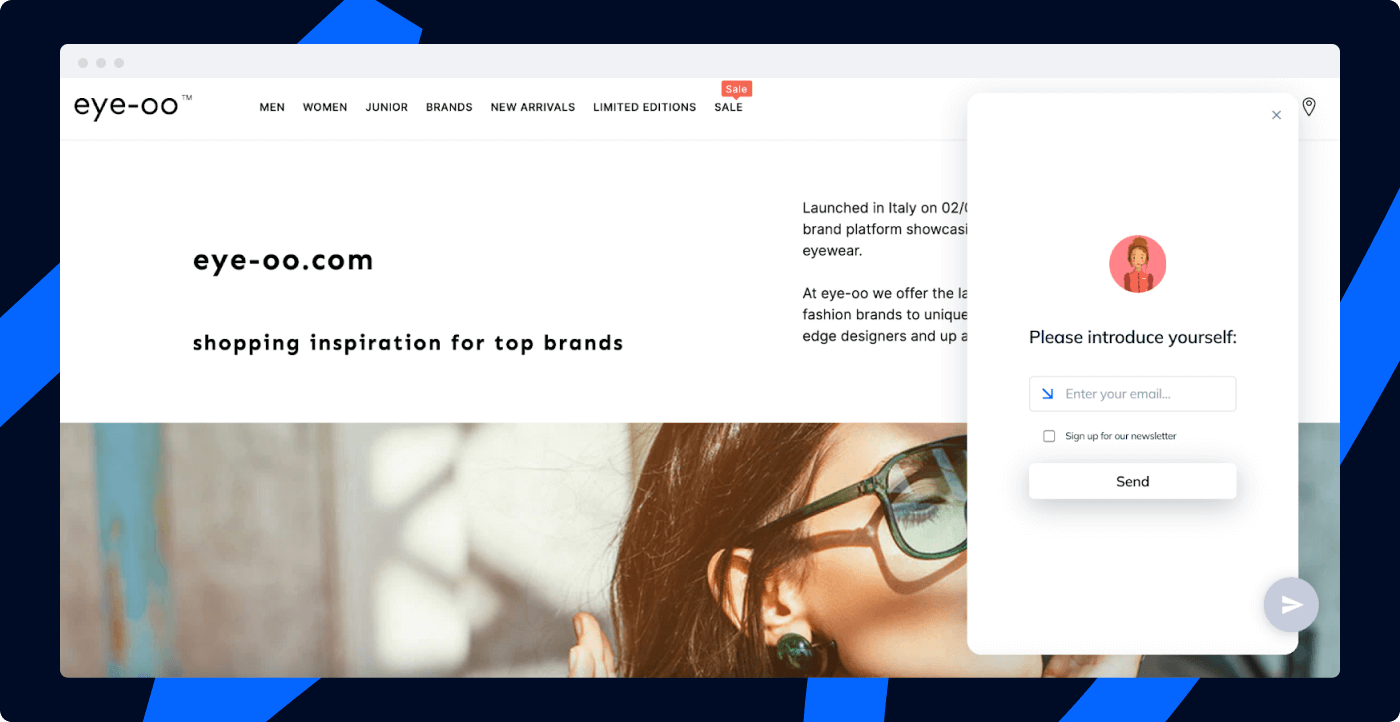 eye-oo website with Tidio AI chatbot
