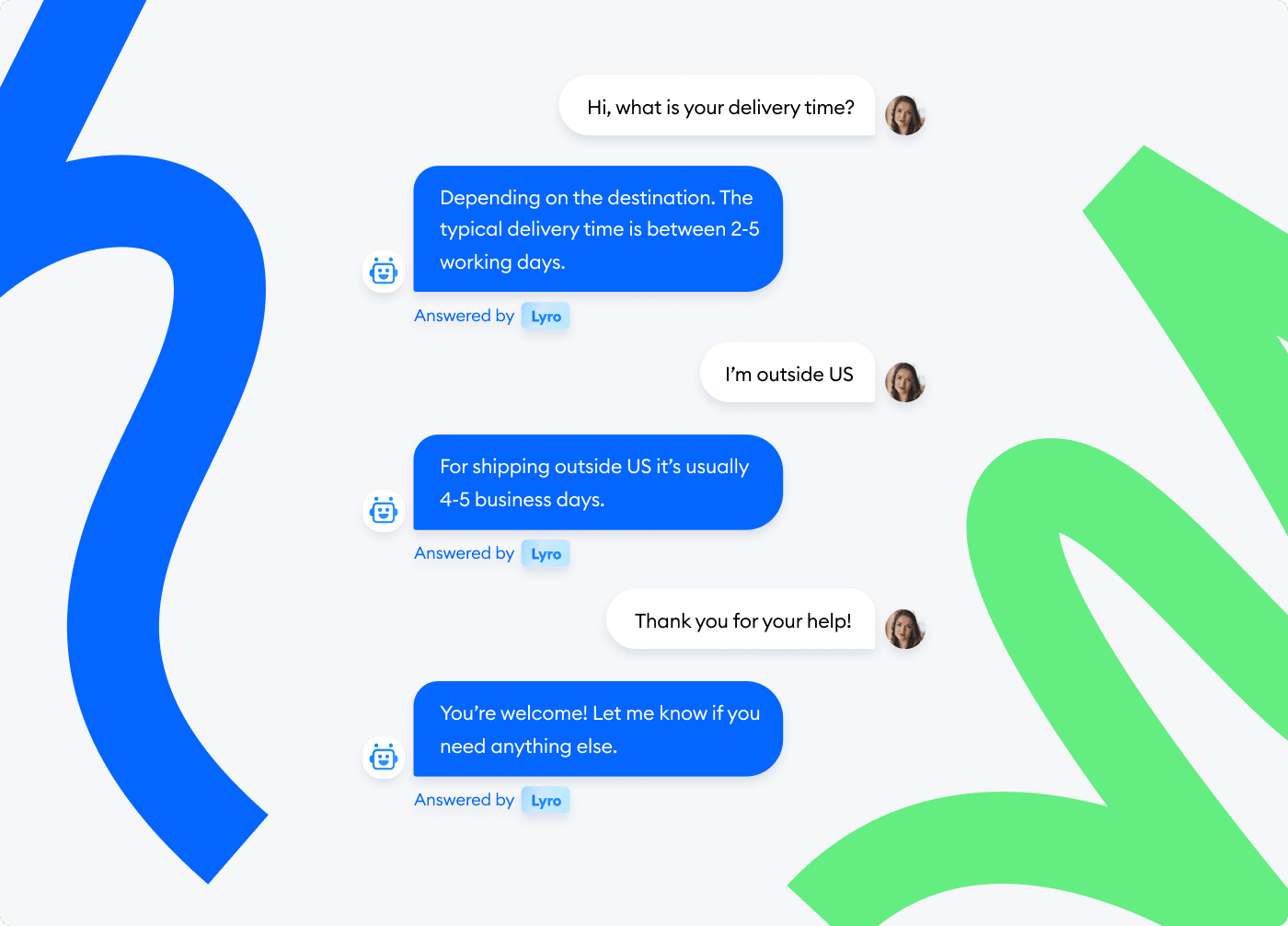 Lyro AI answering ecommerce questions