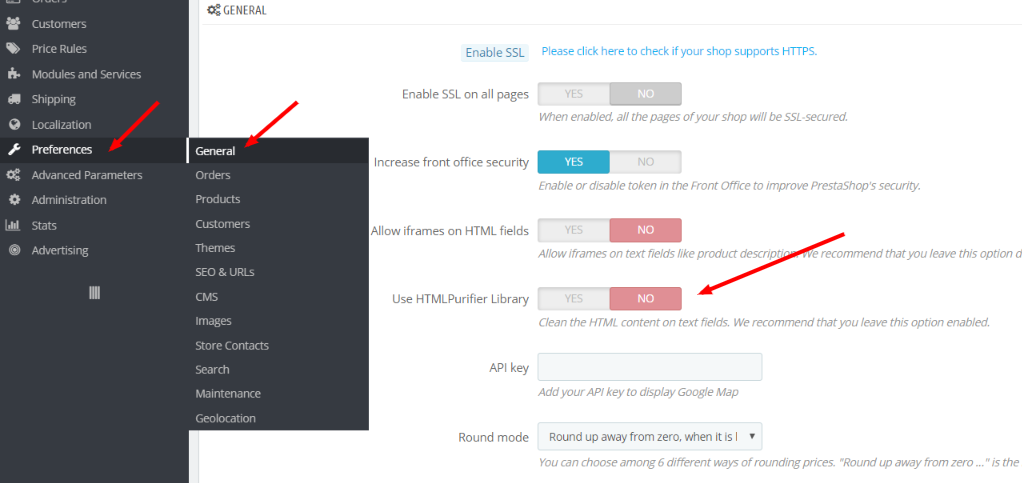 PrestaShop Preferences