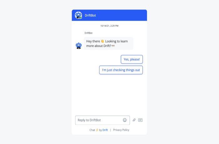 drift sales chatbot example