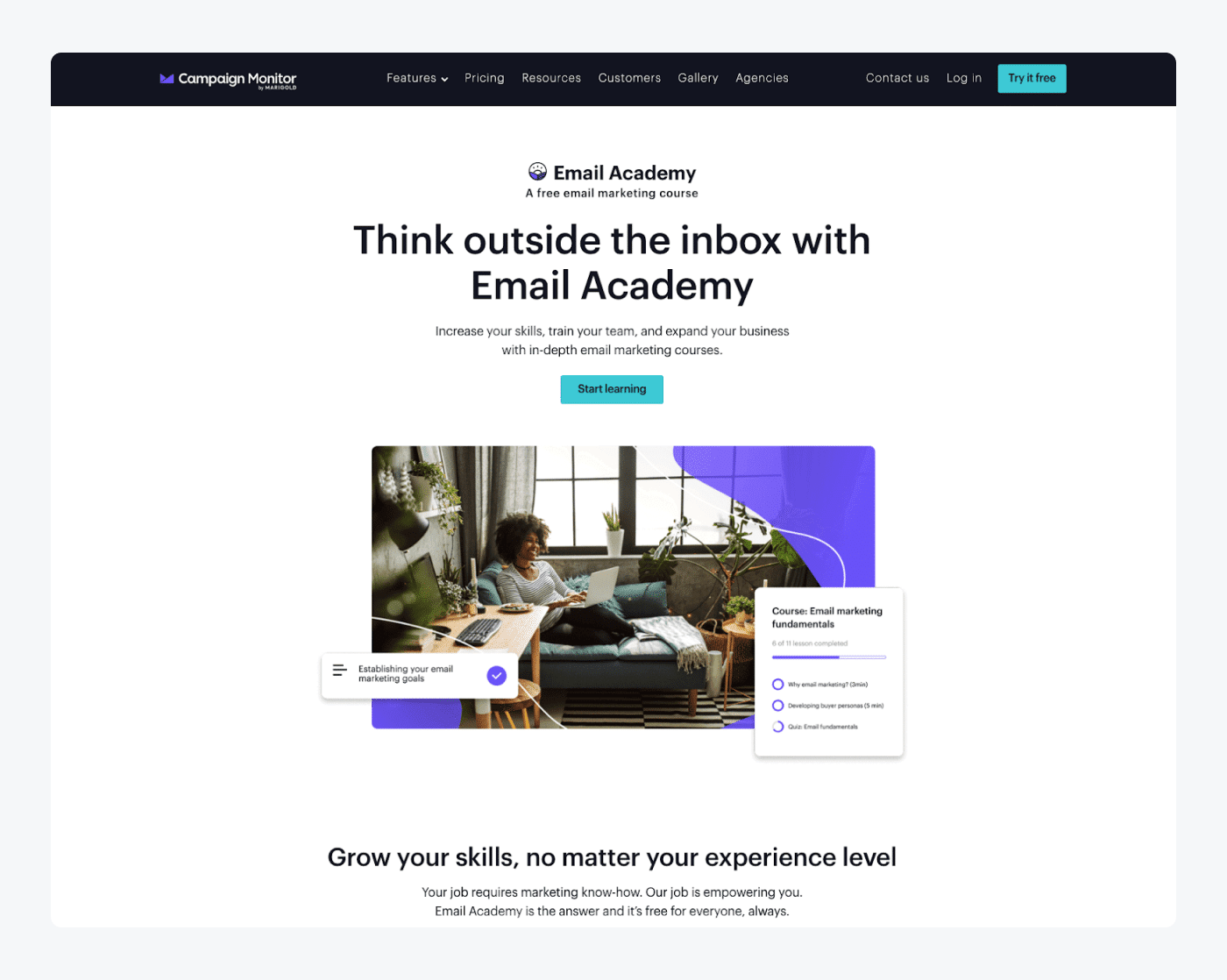 Campaign Monitor’s Email Academy landing page