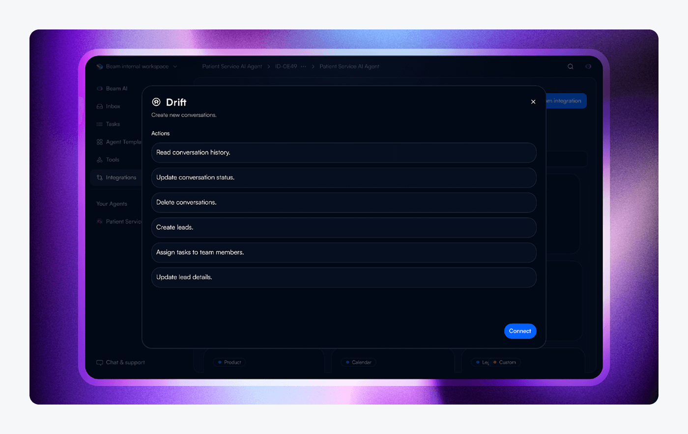 Drift AI agent connect dashboard