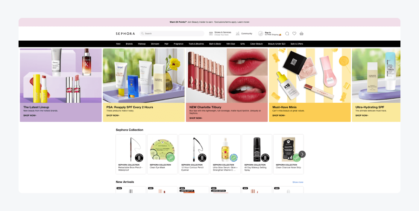 Sephora’s landing page