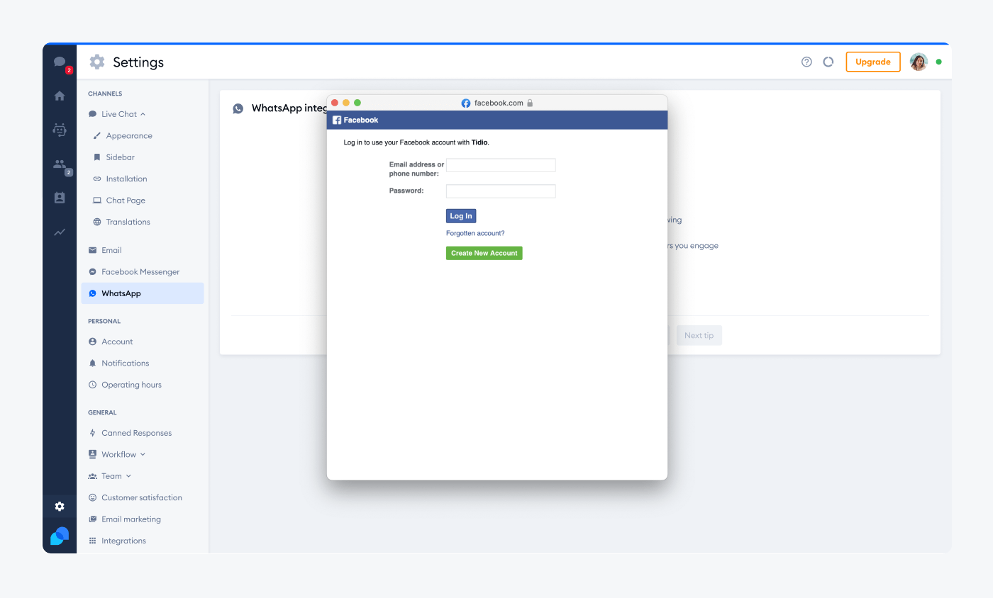 Using your Facebook account and connecting it to your WhatsApp Business Provider