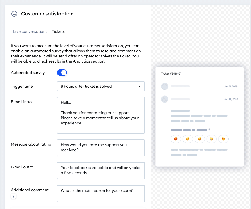 Adding automated CSAT survey