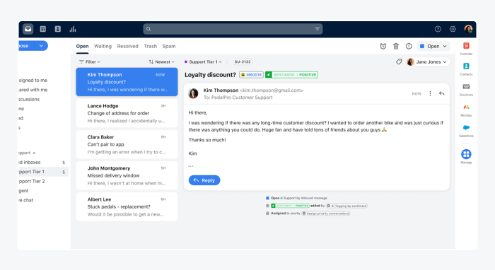 Front’s unified inbox showing customer emails and chats.