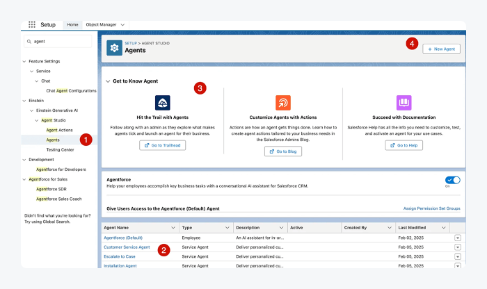 Example of Salesforce Agent Builder interface.