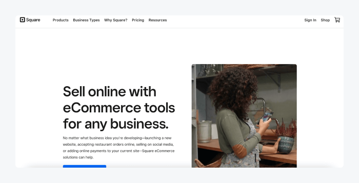 square commerce landing page