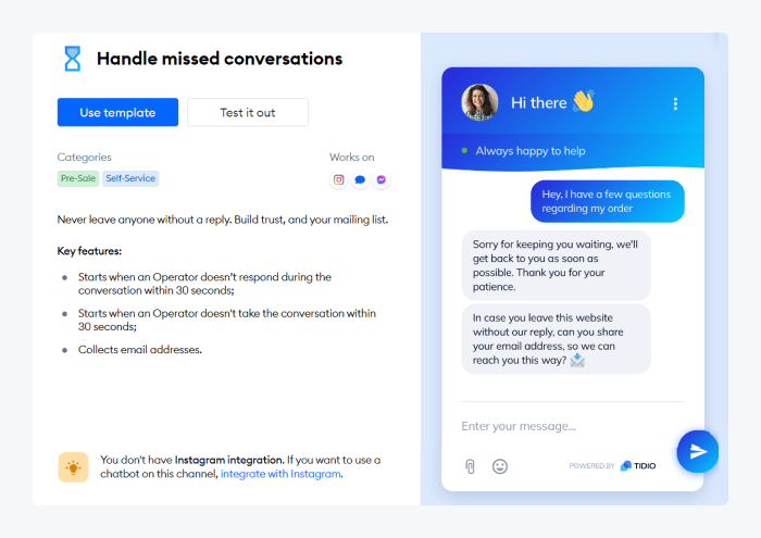 handling missed conversation panel handling missed conversation panel