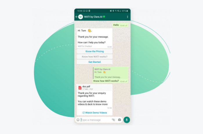 WATI sales chatbot example WATI sales chatbot example