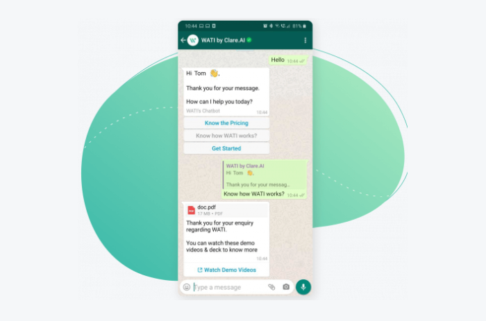 WATI sales chatbot example