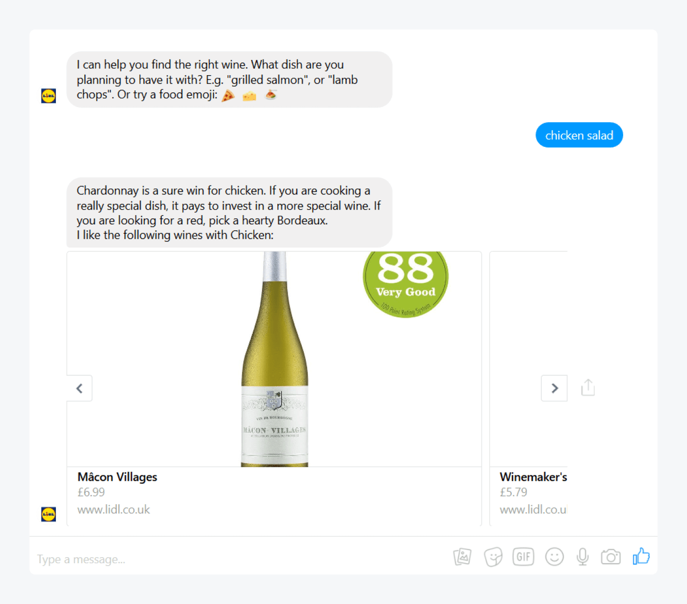 lidl's facebook messanger example