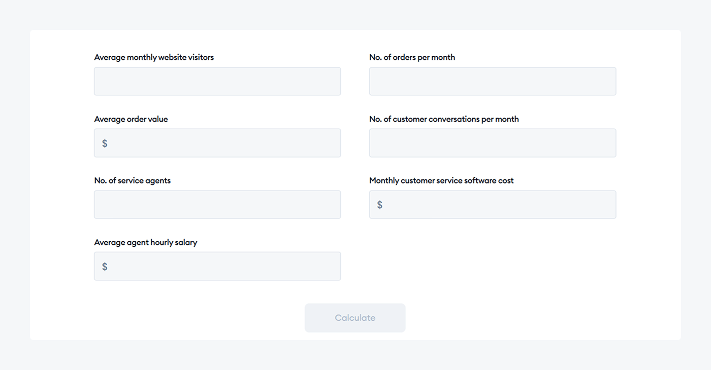 Tidio ROI calculator overview.