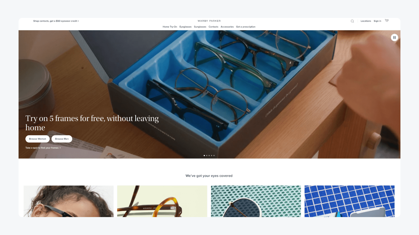 Warby Parker's landing page Warby Parker's landing page