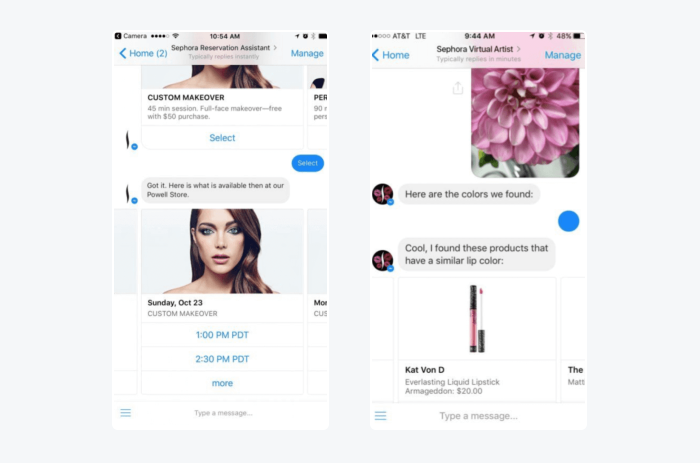 example of how Sephora uses this creative chatbot idea
