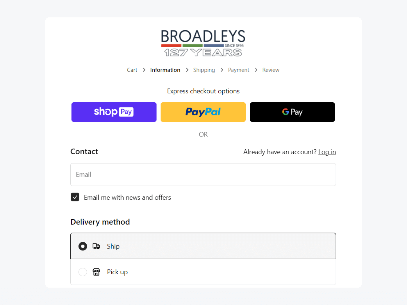 Providing a guest checkout example