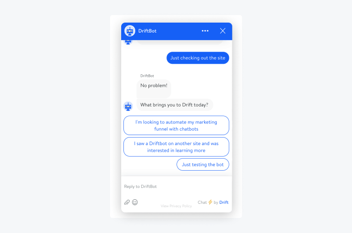 drift chatbot window example drift chatbot window example