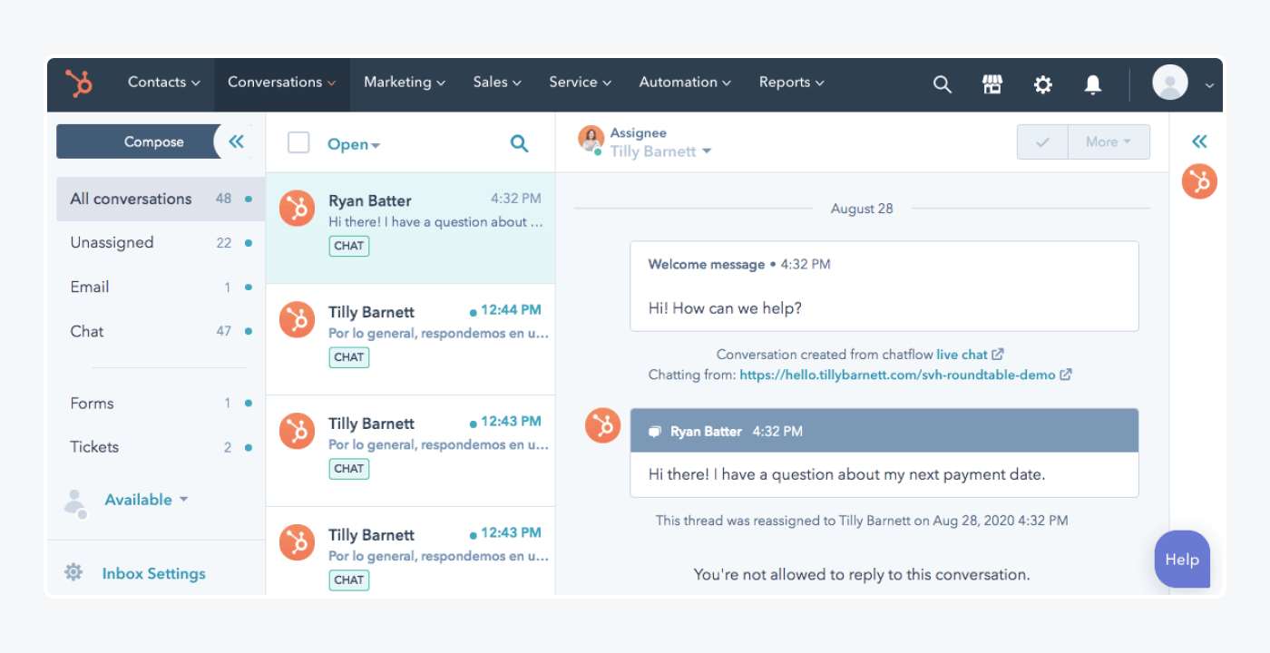 example of hubspot user panel