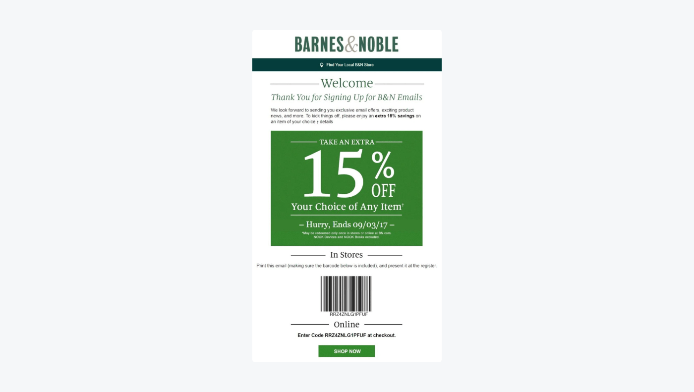 Newsletter signup offer by Barnes&Noble