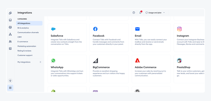 List of Tidio integrations.