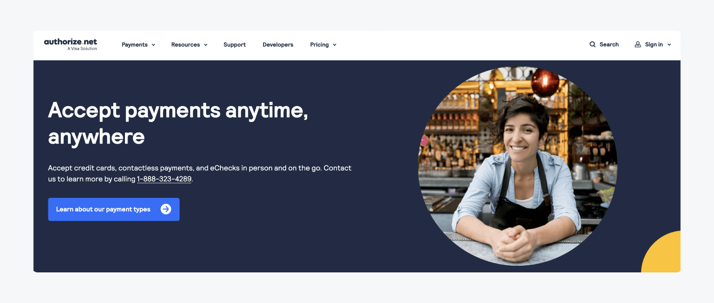 Authorize.net landing page
