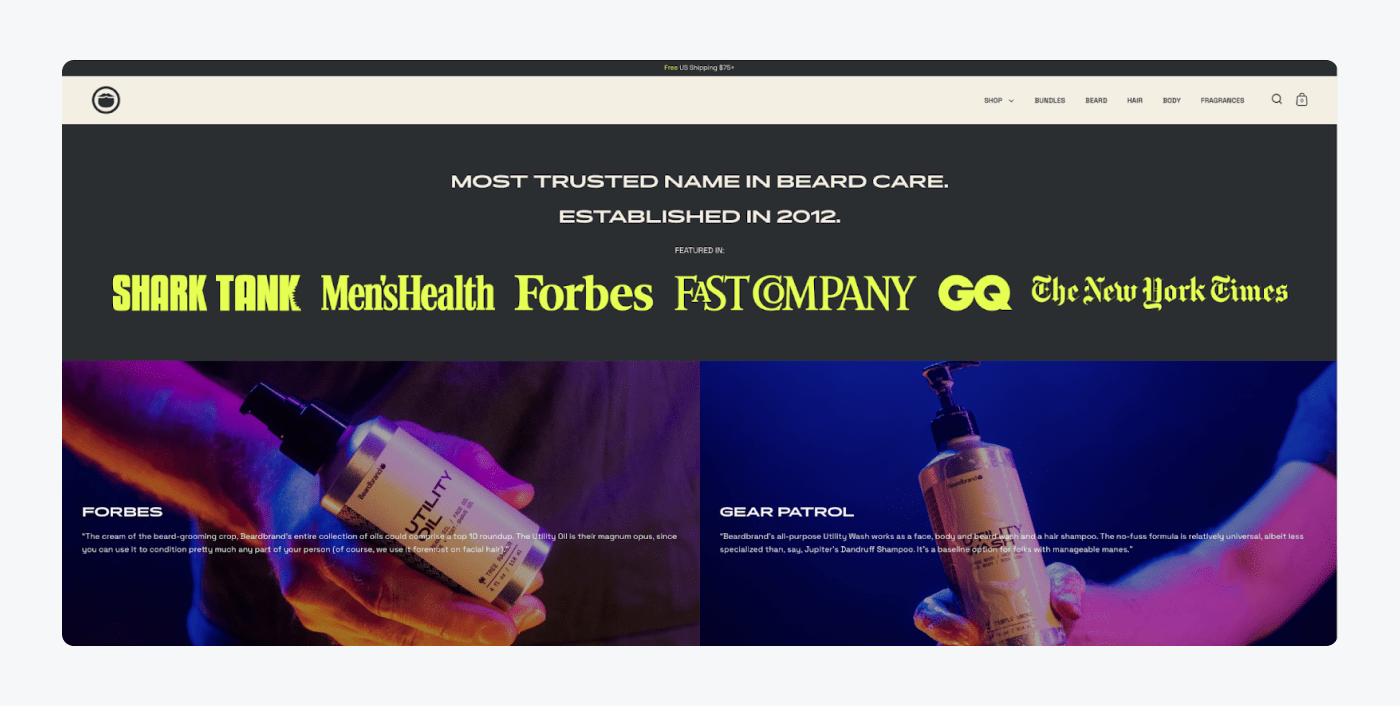 Beardbrand's landing page Beardbrand's landing page