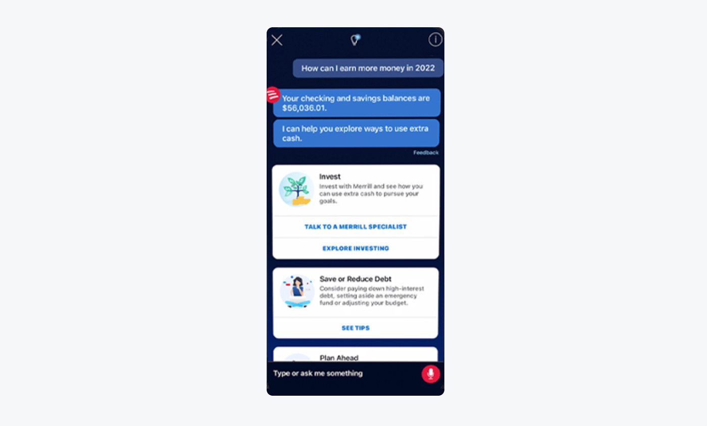 bank of america landing page with chatbot