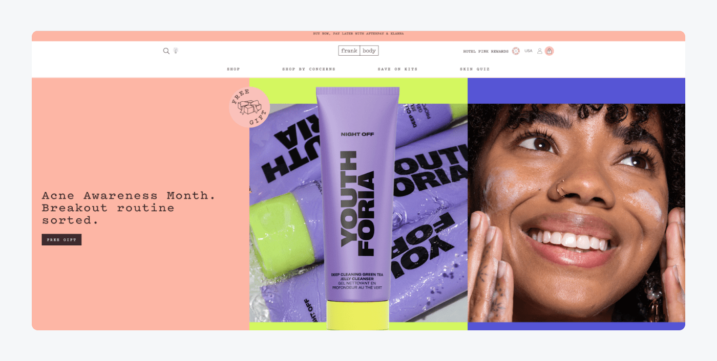 Frank Body's landing page Frank Body's landing page