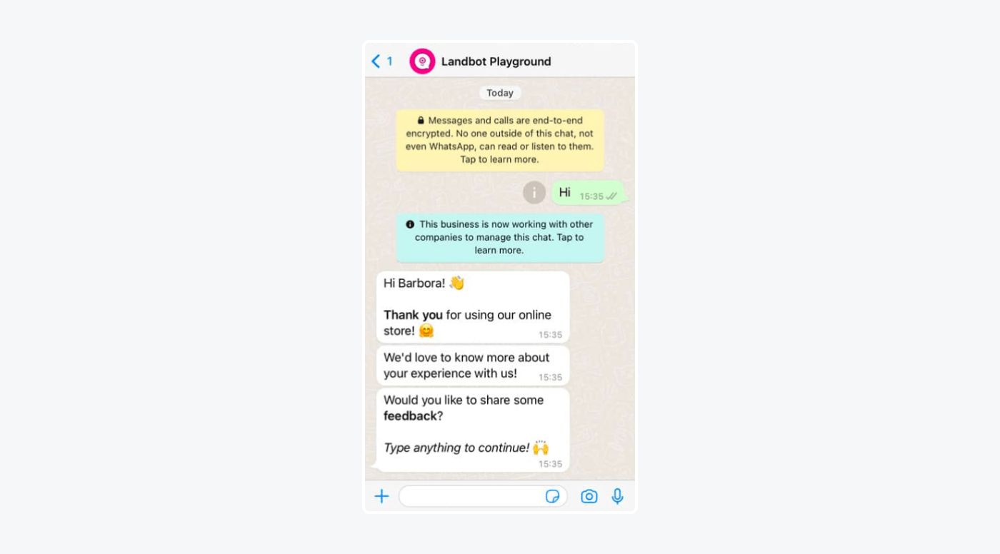 example of whatsapp chatbot by landbot example of whatsapp chatbot by landbot