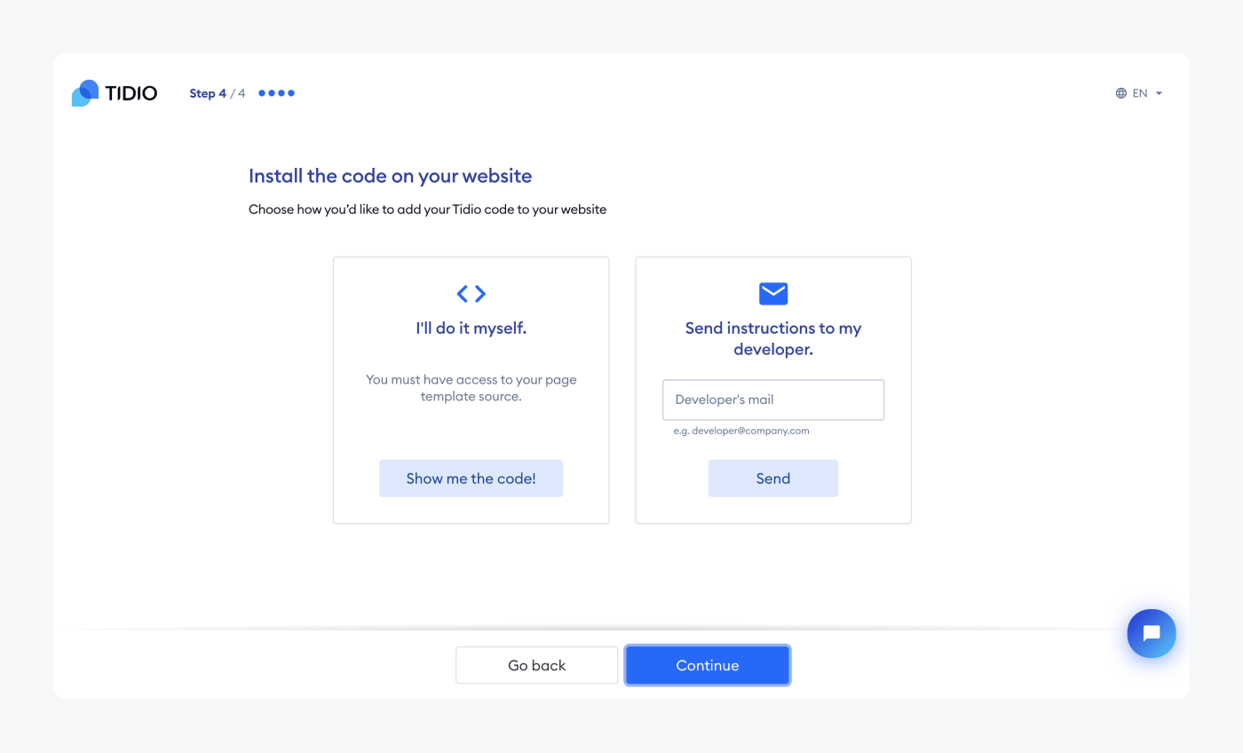 Install chat on your site view Install chat on your site view