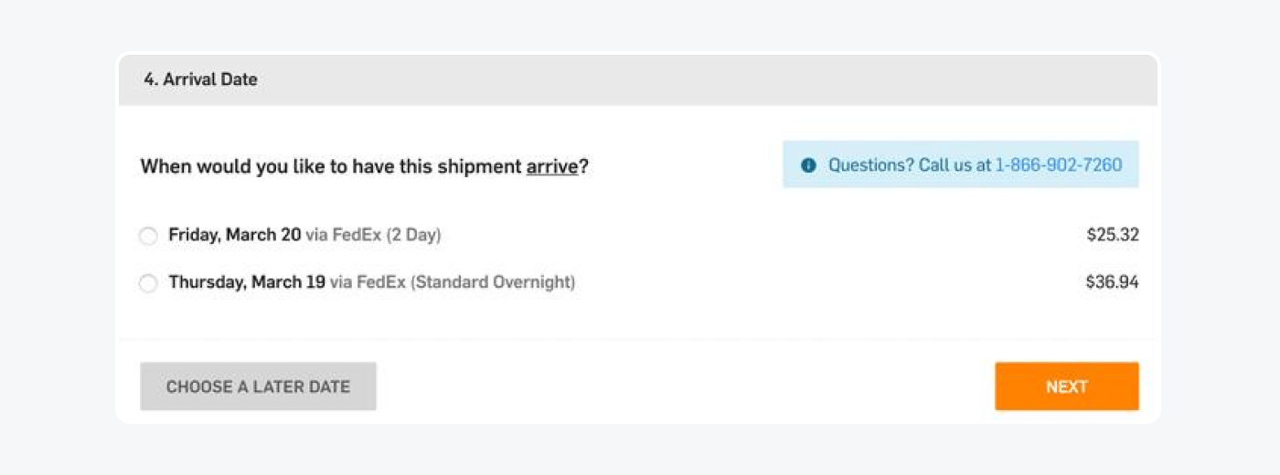 multiple shipping options example