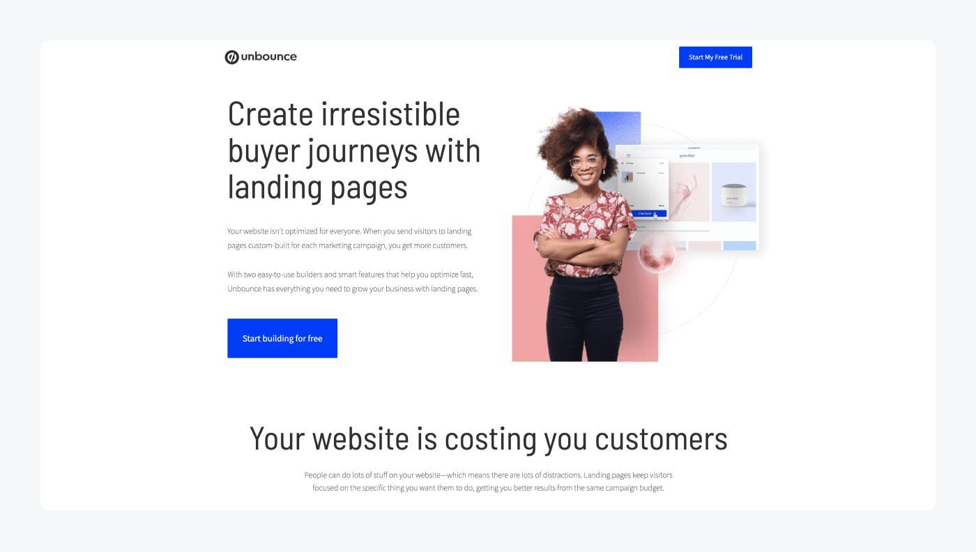 Unbounce's landing page example