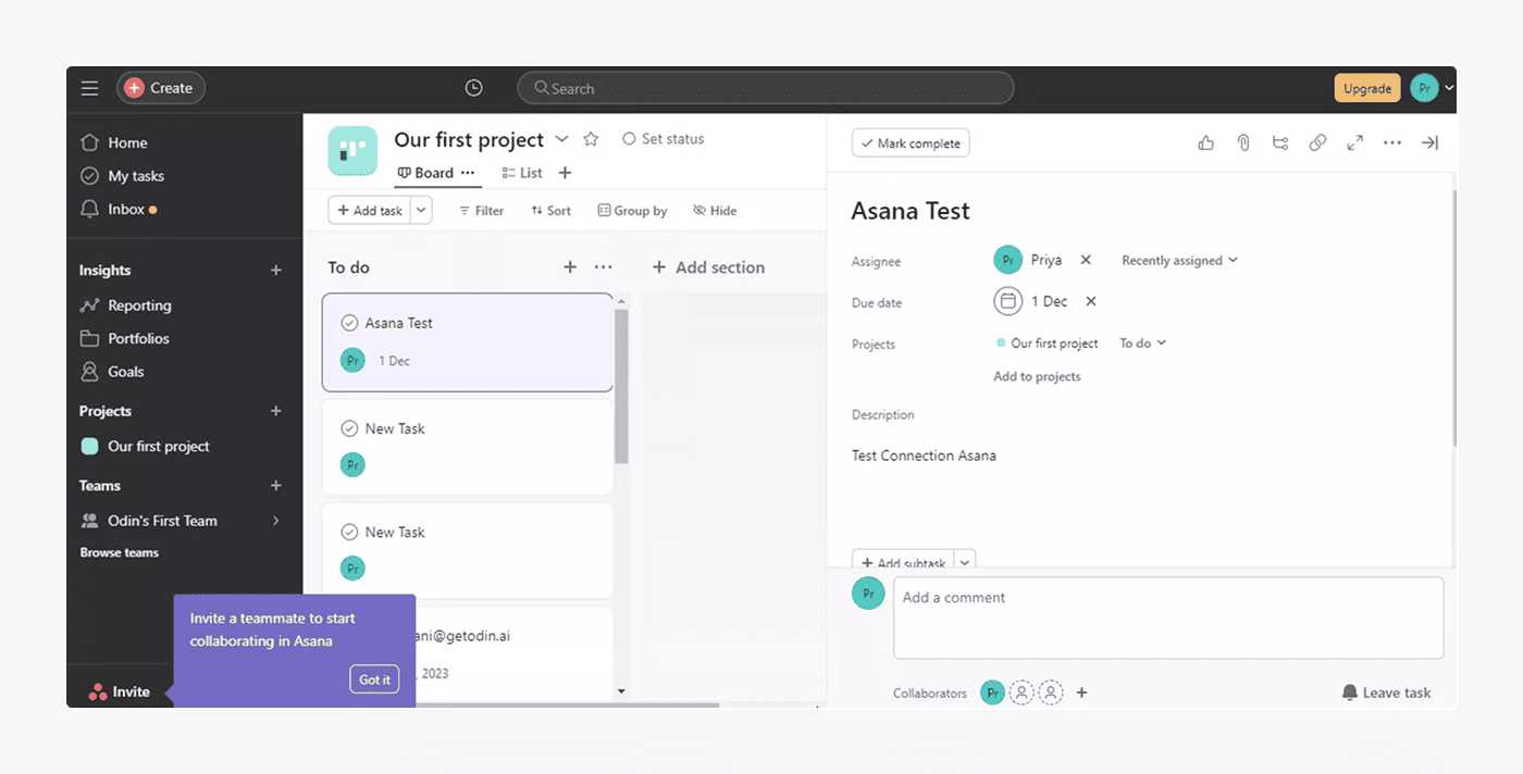 Asana panel