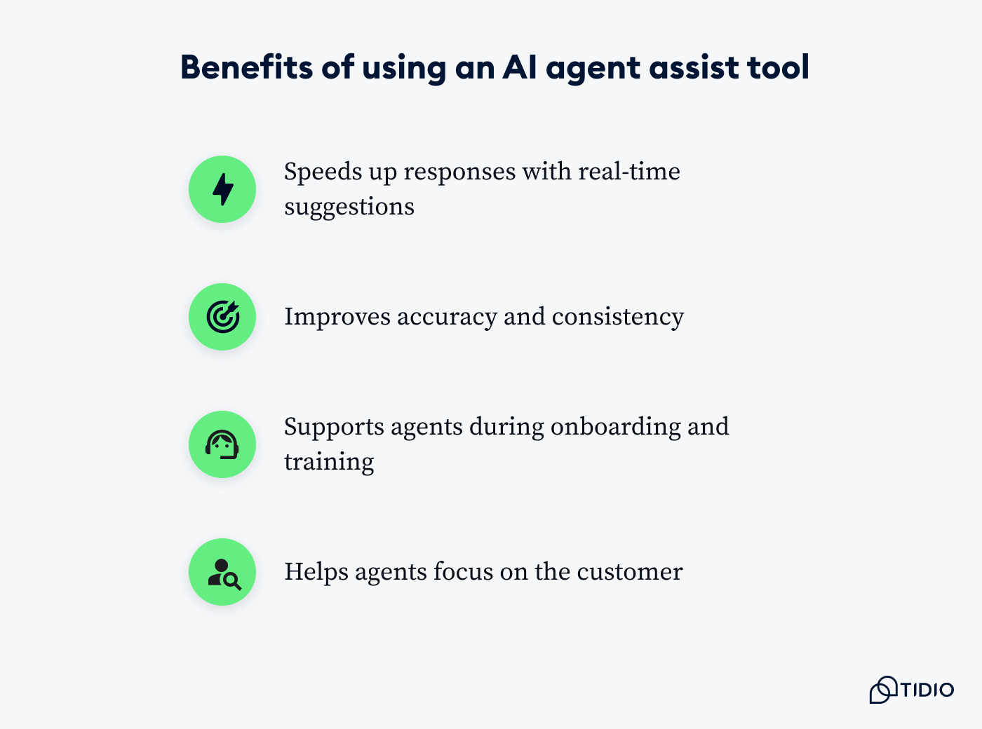 A list of benefits that come with using an AI agent assist tool.