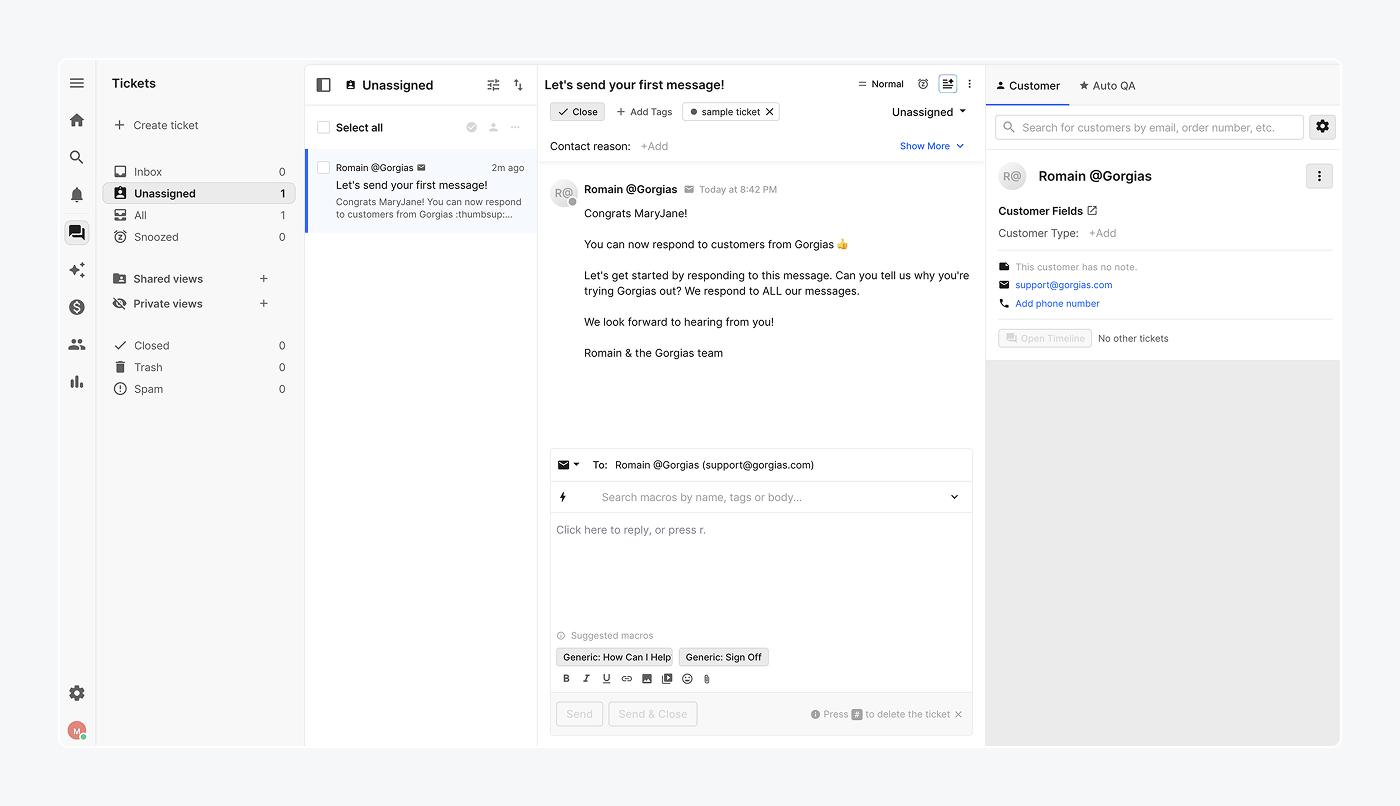 A screenshot of Gorgias’ platform interface.
