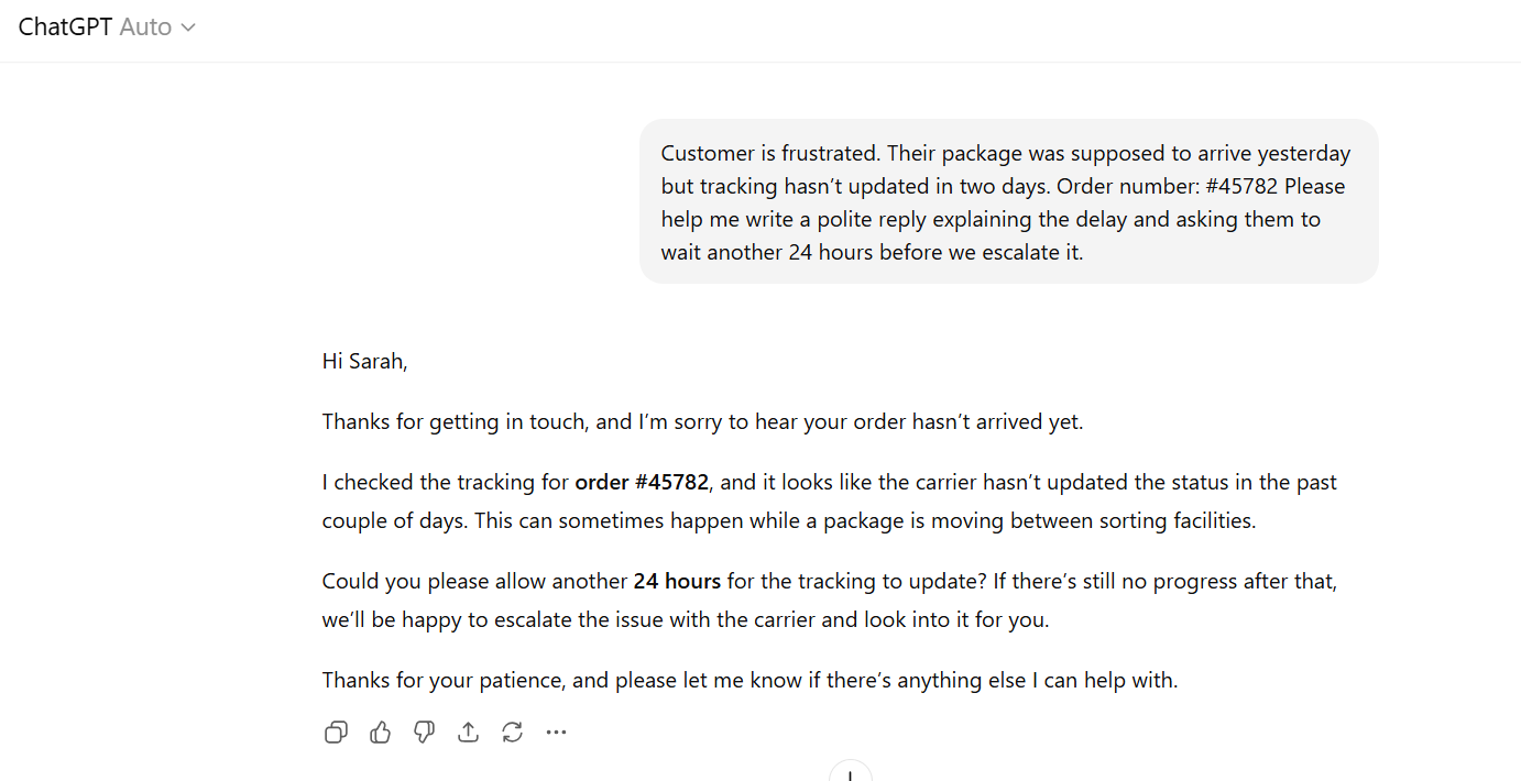 ChatGPT helping with customer reply