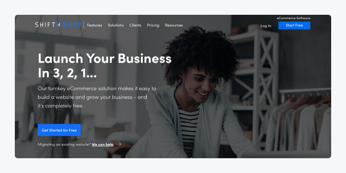 Shift4Shop landing page Shift4Shop landing page