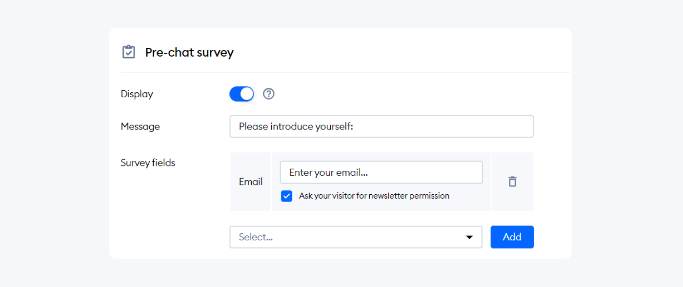 pre-chat survey option