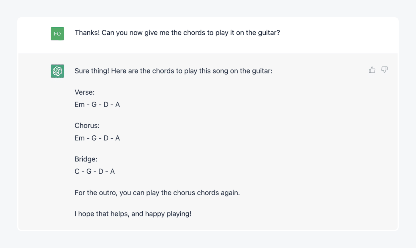 chatGPT Writing songs and chords for them 2