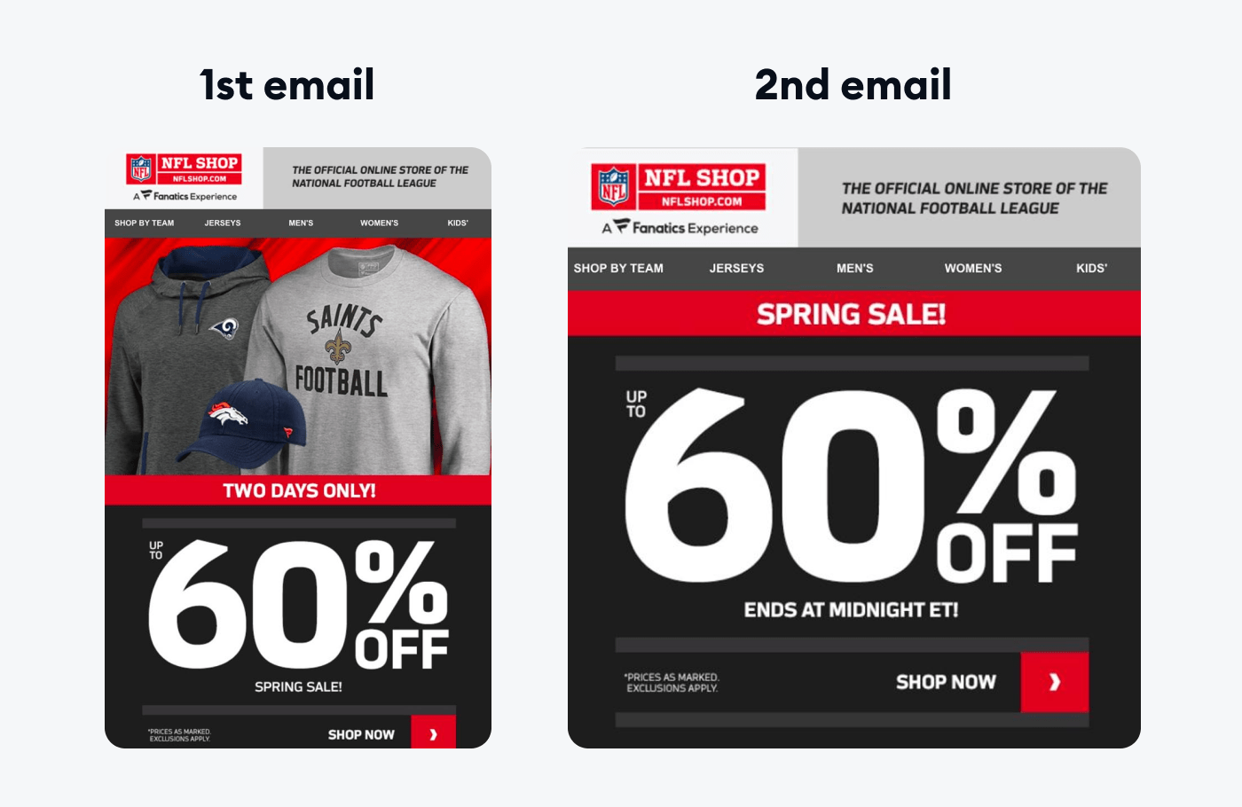 an email from the NFL shop announcing the Spring Sale