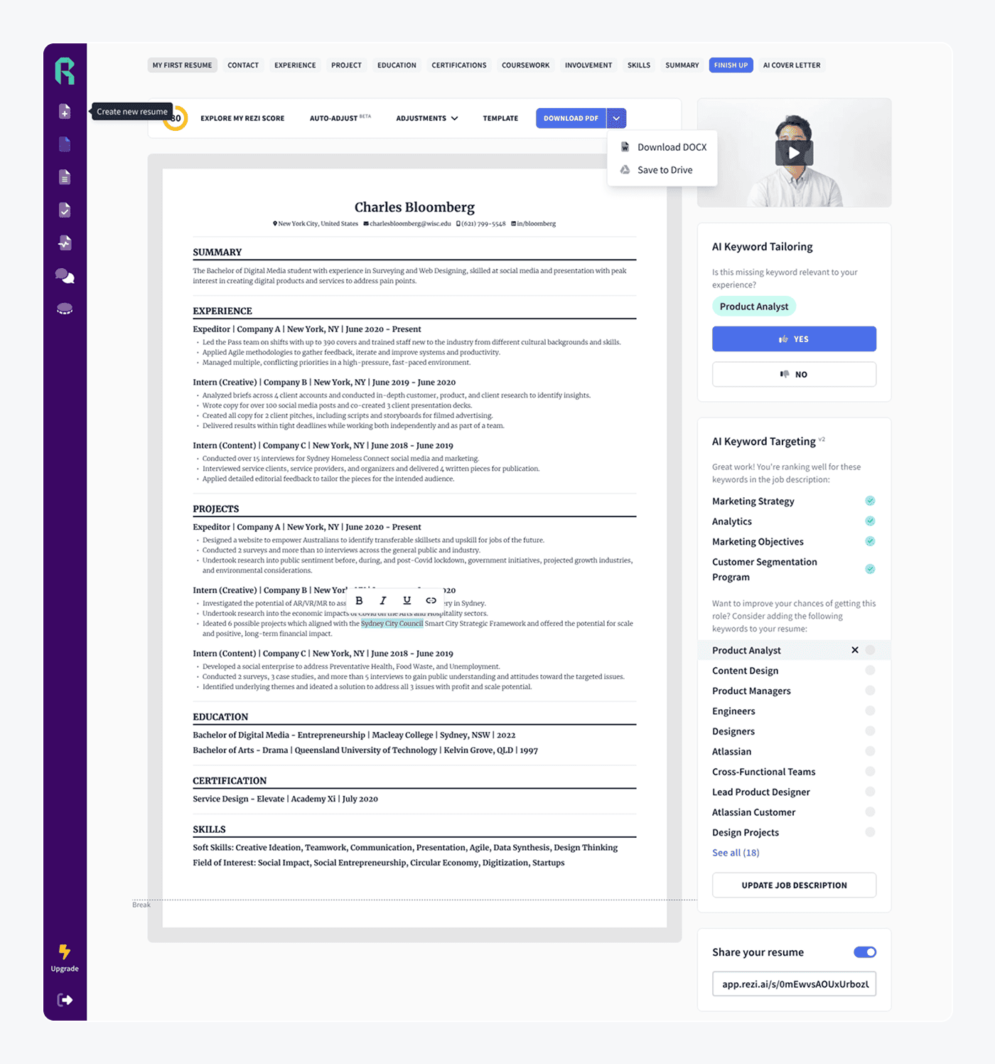 Rezi AI panel
