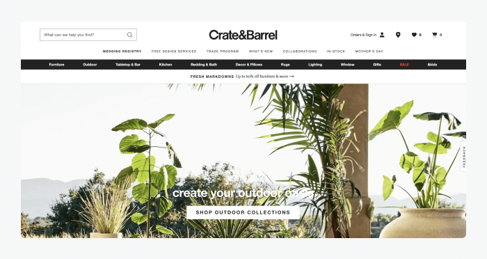 Crate & Barrel website image