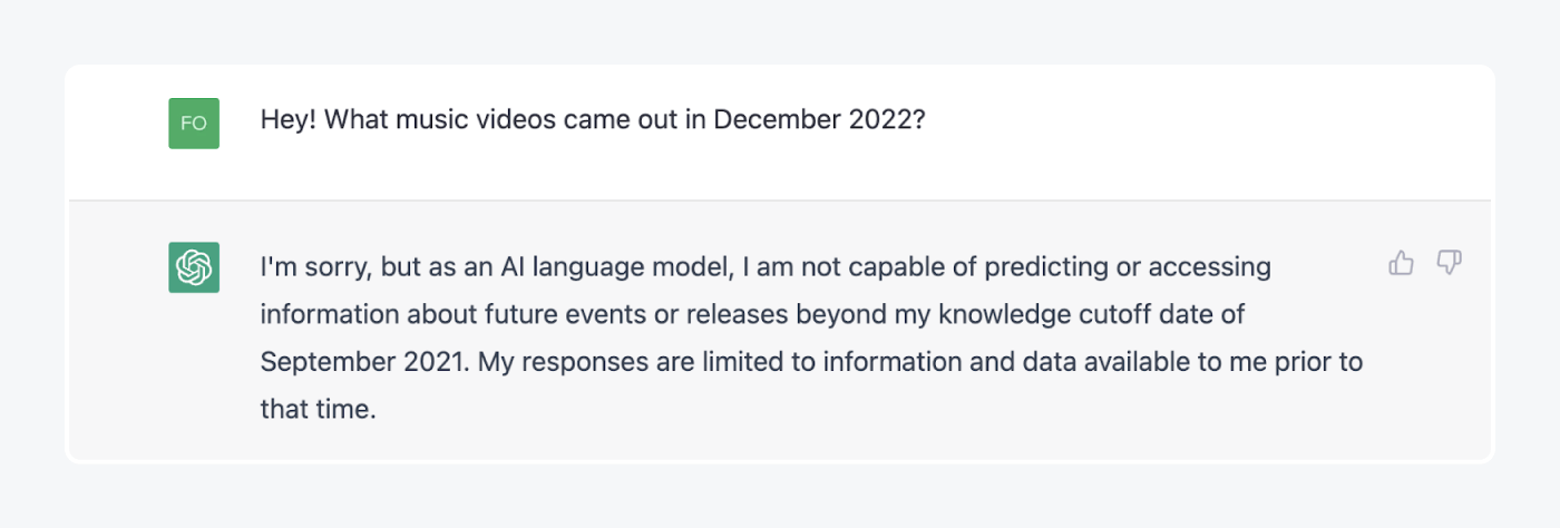 chat GPT No knowledge of the world past 2021